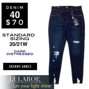 LulaRoe dark-distressed skinny ankle jeans